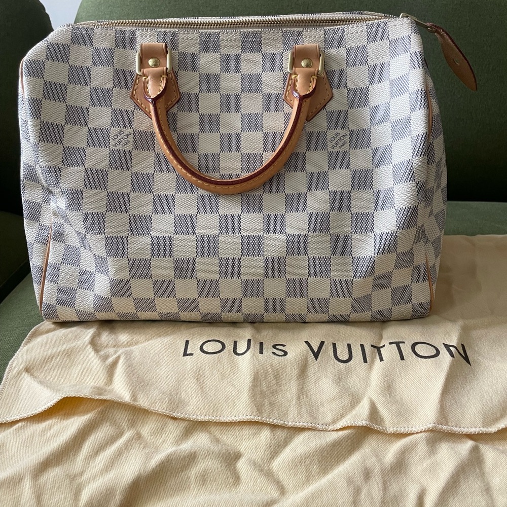 Louis Vuitton Damier Azur Speedy 30 Handbag - White/Blue Check